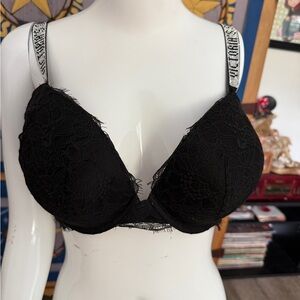 Victoria's Secret Black Lace Bra with Silver Accents 36DDD